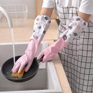 厨房家务清洁洗衣刷碗PVC直条束口单层加长防水乳胶橡胶洗碗手套