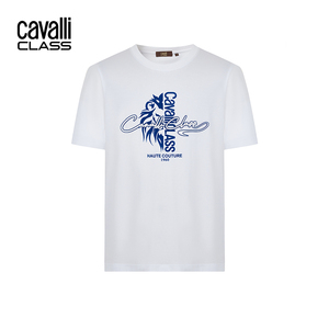 Cavalli Class卡沃利男装植绒印花T恤短袖男夏天新款铆钉装饰体恤