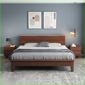 北欧实木床现代简易1.8米1.2m双人床小户型主卧公寓民宿大床家具