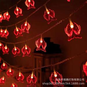 LED新年大红灯笼灯串太阳能中国节彩灯串恭贺新春装饰灯厂家直供