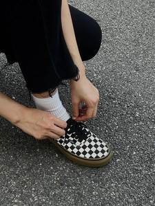 Vans Authentic 44安纳海姆生胶底黑白棋盘格板鞋女夏季帆布鞋男