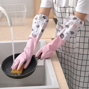 防水洗碗手套PVC乳胶单层清洁加长厨房洗衣刷碗直条家务束口橡胶