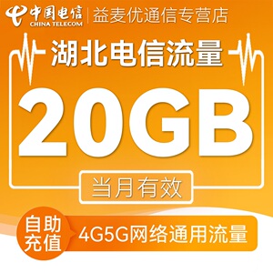 湖北电信流量充值20GB手机流量包加油包4G5G全国通用流量当月有效