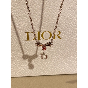 Dior/迪奥 2024SS新款蝴蝶结项链中古字母粉钻女小众锁骨链a0153
