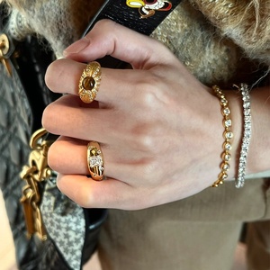 「biu boom」猫眼石金色复古戒指设计小众情侣对戒法式叠戴食指环