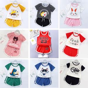 巴拉巴柆新款儿童短袖套装纯棉1-6岁夏季韩版女童装宝宝家居服两