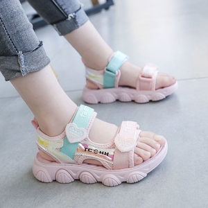 巴柆巴柆女童凉鞋夏季新款儿童休闲运动凉鞋织带网布韩版小女孩中