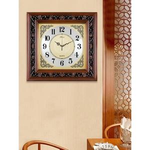 中国风钟表挂钟客厅实木家用时钟挂墙中式复古静音方形大号轻奢表