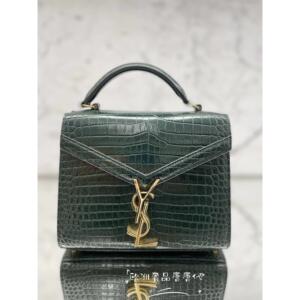 ysl圣罗兰cassandra鳄鱼纹迷你手提包墨绿色邮差包单肩女包