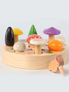 宝宝种蘑菇玩具儿童益智插蘑菇钉丁拔采小蘑菇早教枳木游戏大颗粒