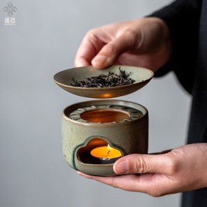 日式手工窑变烤茶炉家用复古炒茶熏香茶叶精油两用焙茶器茶道零配