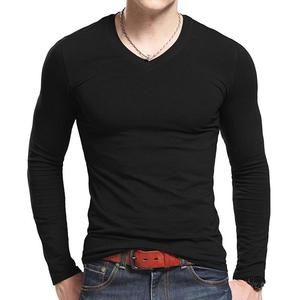 Men Tshirt 男士v领长袖t恤秋季修身运动T桖莫代尔纯棉紧身打底衫