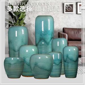 欧式绿色窑变落地大号陶瓷罐花瓶客厅别墅样板房装饰摆件干支花器