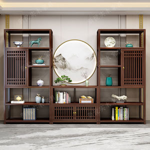 新中式实木博古架书柜架客厅屏风茶叶置物架玄关展示柜书架多宝阁