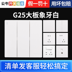 公牛G25系列白色墙壁开关插座面板86型暗装16Ausb一开10A五孔双控