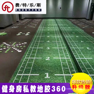 新疆西藏包邮健身房地胶PVC定制塑胶地板360私教图案体能训练垫架