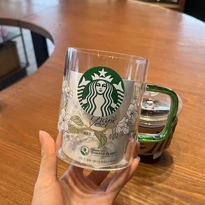 星巴克杯子韩国梨花玻璃杯墨绿水瓶耐热大容量水杯桌面杯伴手礼
