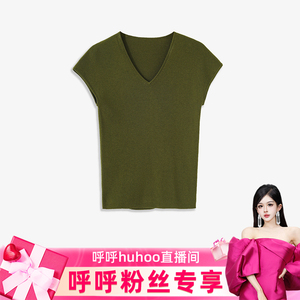 【呼呼专享】【亲作】韩版套头v领纯色减龄短袖T恤无袖毛衣针织衫