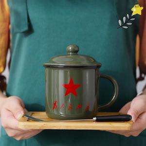 为人民服务杯子搪瓷缸军绿色茶缸子老式口杯怀旧复古解放茶杯陶瓷