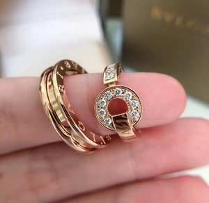 b&v时来运转铜钱戒指女个性轻奢单环情侣对戒18k玫瑰金陶瓷戒指环