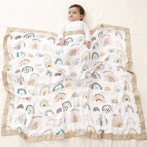 春季新款婴儿4层纱布竹棉盖毯儿童空调毯外出推车毯宝宝浴巾包被