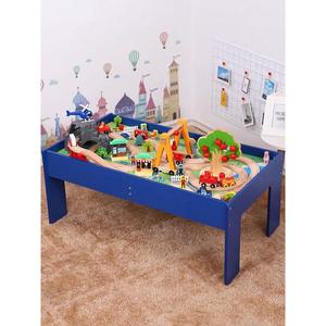 木质轨道桌电动小火车套装游戏桌拼装积木多功能男女孩木制玩具桌
