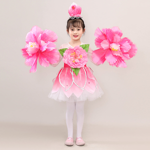 桃花朵朵开演出服儿童蓬蓬裙幼儿园花仙子祖国的花朵舞蹈道具六一