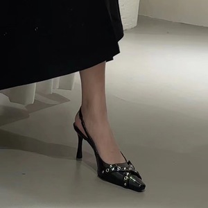 小CK2024法式黑色高跟鞋气质女鞋高级感小众浅口尖头单鞋