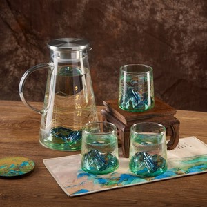 高端水杯渐变观山杯大容量玻璃冷水壶高硼硅热水壶杯家用水杯套装