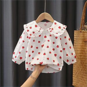 女童衬衫2021春装女宝宝草莓长袖娃娃衫春天洋气衣服小女孩衬衣