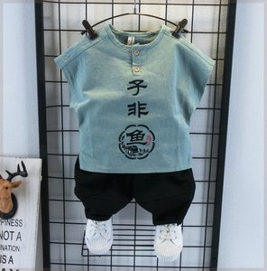 韩版男童夏装套装中国风薄款儿童棉麻夏季短袖两件套宝宝帅气衣服