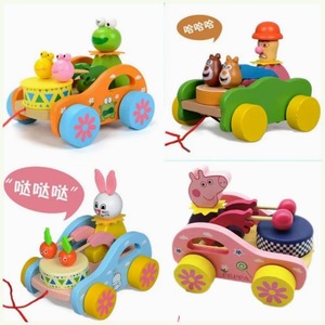 木制儿童小拉车玩具0-3岁婴儿手拉车拖行玩具拖拉学步木制拉绳