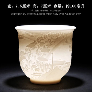清明上河图浮雕白瓷茶杯主人杯中式品茗杯个人杯陶瓷喝茶器具