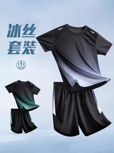 安踏运动套装男速干夏季跑步服短袖短裤T恤羽毛篮球足球健身衣服