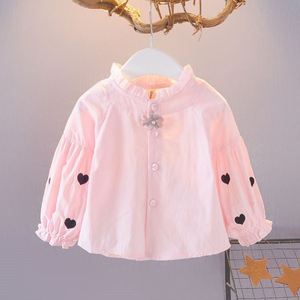 巴拉巴柆韩范女童衬衫长袖娃娃领洋气童装新款上衣女宝宝白色T恤