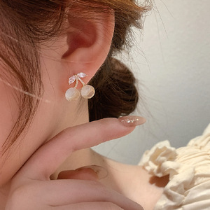 韩国小樱桃锆石耳钉女可爱甜美水果耳环天月光石耳饰潮