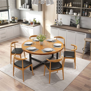 北欧实木圆形餐桌家用小户型开放式厨房岛台餐厅饭馆桌椅面馆圆桌