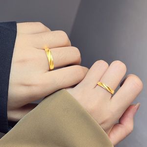 轻奢百搭莫比乌斯环情侣黄金色戒指一对时尚气质百搭男女新款指环