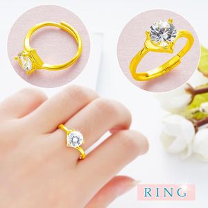 越南沙金戒指女镶石镀金女士戒子指环手饰开口可调节多彩气质饰品