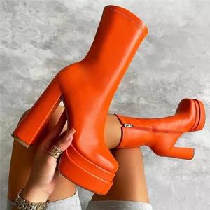 women high heel boots pu leather boots size 43高跟中筒靴皮靴