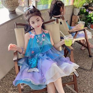 女童连衣裙2024夏季动物图案彩虹女童公主裙渐变色吊带无袖蛋糕裙