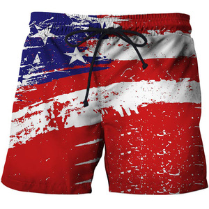 夏季男装创意美国国旗3D印花沙滩裤时尚休闲直筒短裤