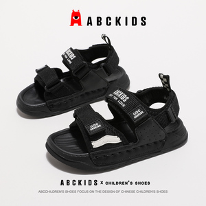 ABCkids童鞋黑色男童凉鞋夏季2024新款儿童透气鞋子运动沙滩鞋男