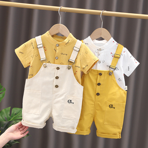 宝宝背带韩版裤套装1一2-3岁0男童夏装洋气婴幼儿童潮女童短袖两
