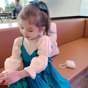巴­拉巴­韩范柆韩系雪纺长袖花边优雅连衣裙甜美可爱女童儿童春款