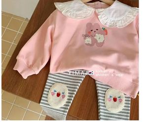 巴拉巴柆韩国童装2024新款女童秋季时尚洋气粉色卫衣儿童长袖翻领