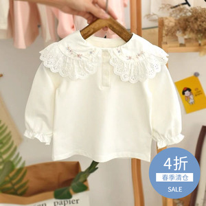 女童长袖韩系t恤秋装新款翻领白色婴儿上衣秋季网红女宝宝打底衫