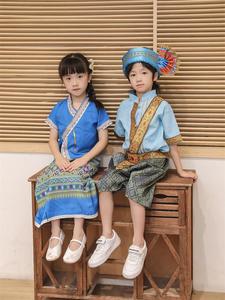 国庆表演儿童民族服傣族女童棉麻傣族裙子云南特色服装童装泼水节