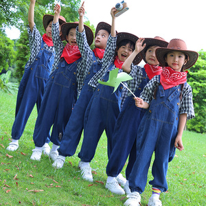 牛仔很忙演出服儿童幼儿园西部牛仔套装爵士合唱背带裤舞蹈服装