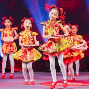 六一儿童喜庆演出服新年说唱中国红腰鼓舞太平鼓幼儿园元旦表演服